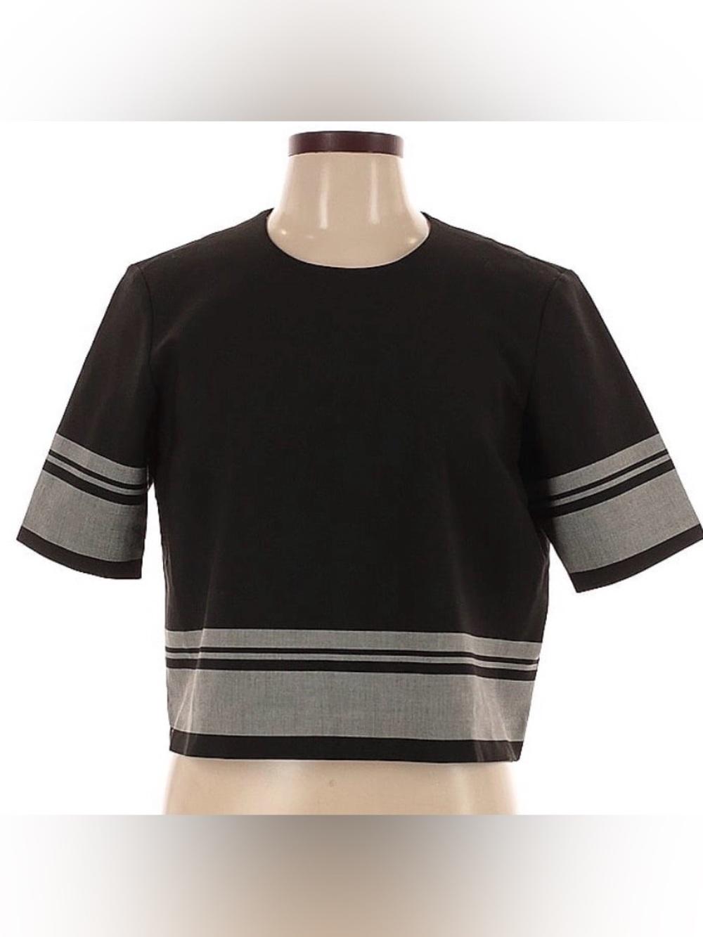 Elizabeth and James Black Cropped Tee with Gray Stripe Bands